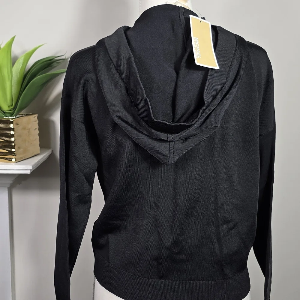 Michael Kors Black Zip Up Hoodie XS NWT Lightweight Knit Jacket - Picture 3 of 5